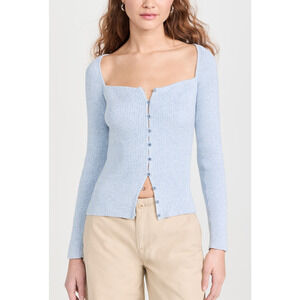 Naadam Blue Cotton Cashmere Blend Sweetheart Rib Cardigan Size XS